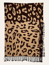 Leopard Print Cashmere Blend Winter Scarf with Tassels